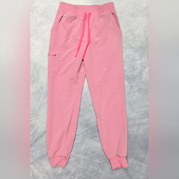 Figs Pink Jogger Bottoms with Hot Pink Drawstrings - Picture 1 of 7